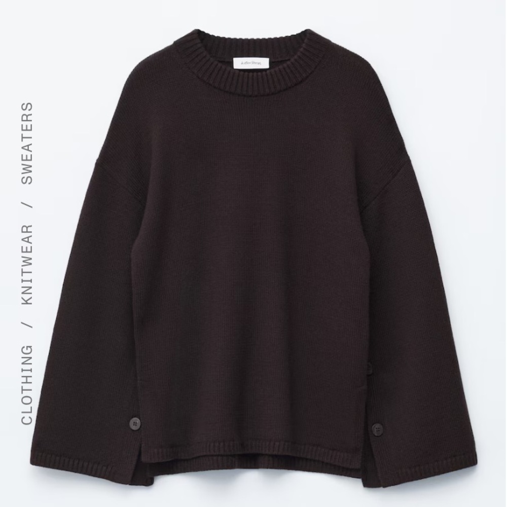 & Other Stories Chocolate Brown Knit Crewneck Sweater 100% Merino Wool